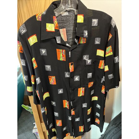 Alan Stewart Shirt Men’s Medium Black Hawaiian Rayon Short Sleeve Button Adult - Picture 12 of 12